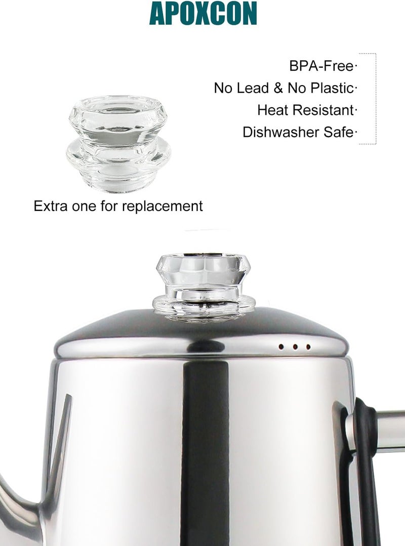 APOXCON Electric Coffee Percolator Stainless Steel Coffee Maker with Two Heat Resistant Tough Glass Clear Brew Progress Knob Classic Look Keep Warm & Cordless Serving Coffee Pot 12 Cup - Image 4